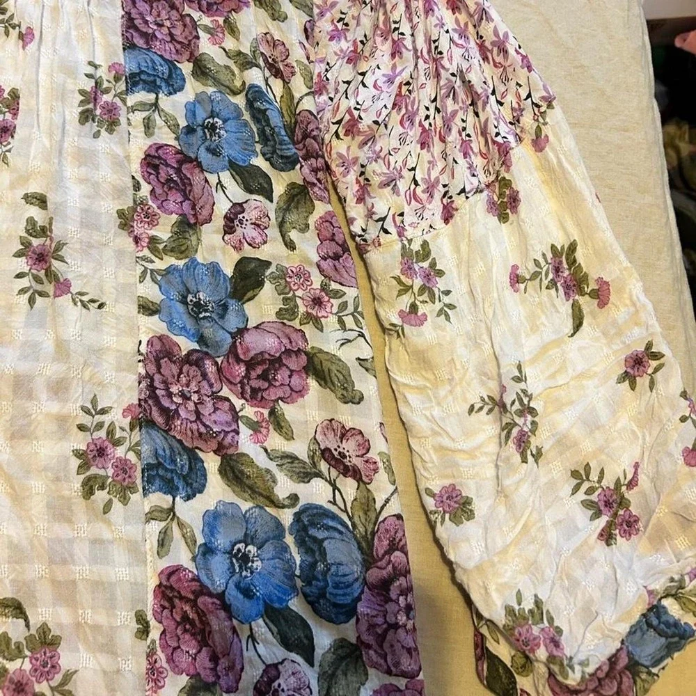 Boho floral patchwork button up shirt with long‎ sleeves